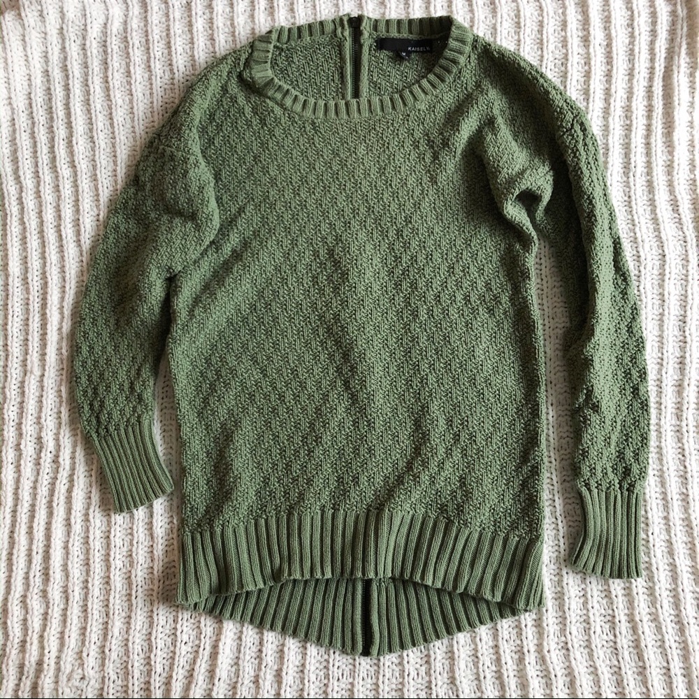 Women’s Green Sweater, Back Zipper Detail